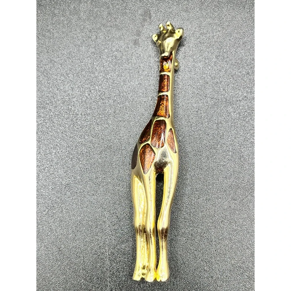Gold Tone Giraffe Pin Enamel Brooch Women Jewelry Safari Zoo Liz Claiborne 2.75
